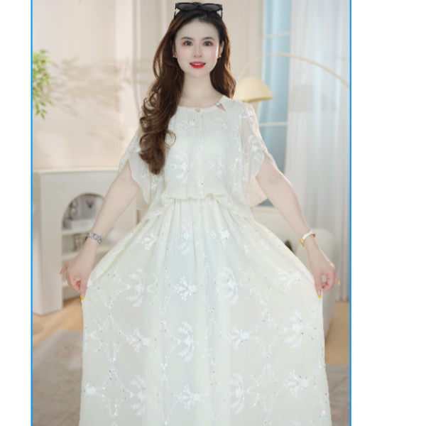 夏季短袖连衣裙初恋风优雅休闲风西域风立领中腰女装