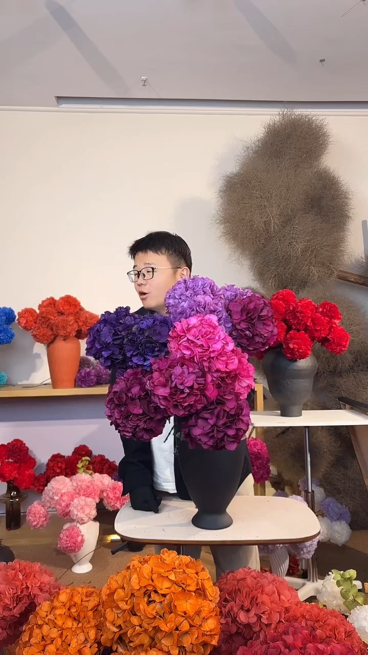 88  漂色永生大叶绣球花球11枝 ——深粉紫3/紫罗兰2/玫红6