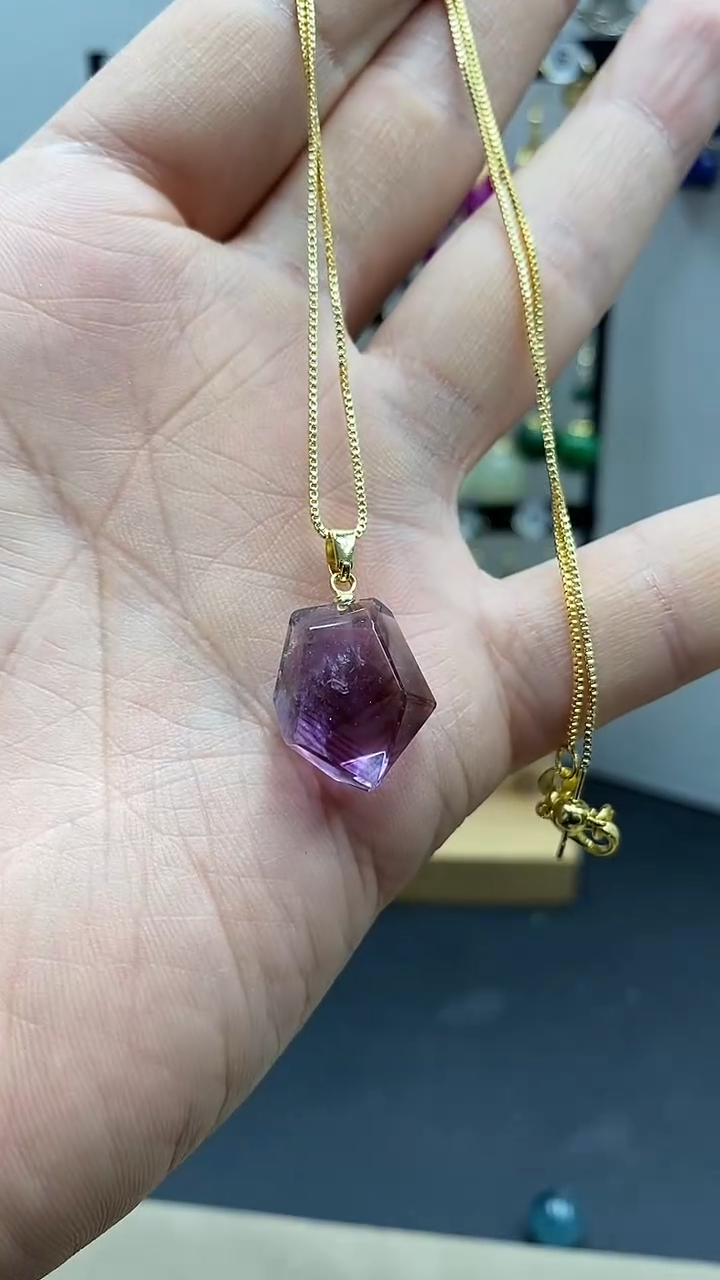 【闪购商品】紫晶颈饰银S925镀金镶嵌随型03