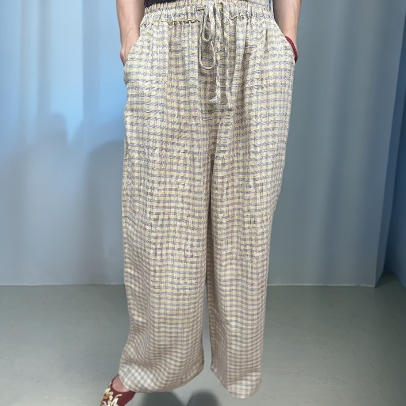《亭亭玉立》高端汉麻通勤款色织编织工艺软软糯糯裤子