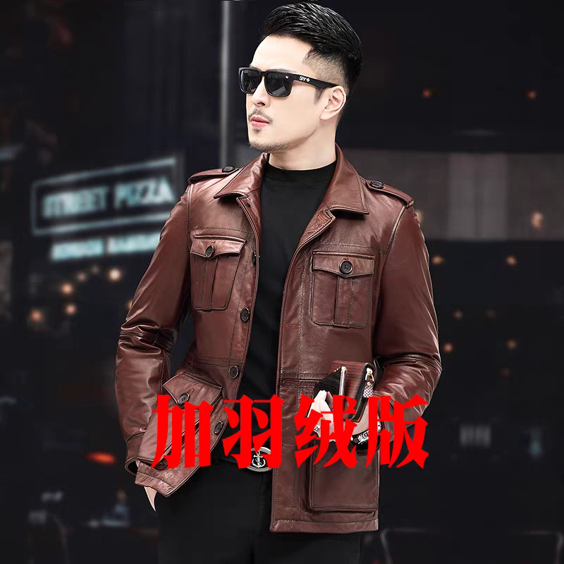 头层油蜡牛皮鹅绒服内胆可拆卸经典翻领猎装断码清货处理链接