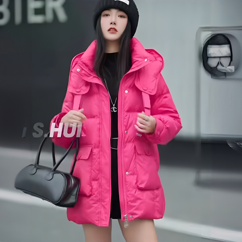 气质中长款90羽绒服女2025冬季新款时尚百搭保暖连帽白鸭绒外套