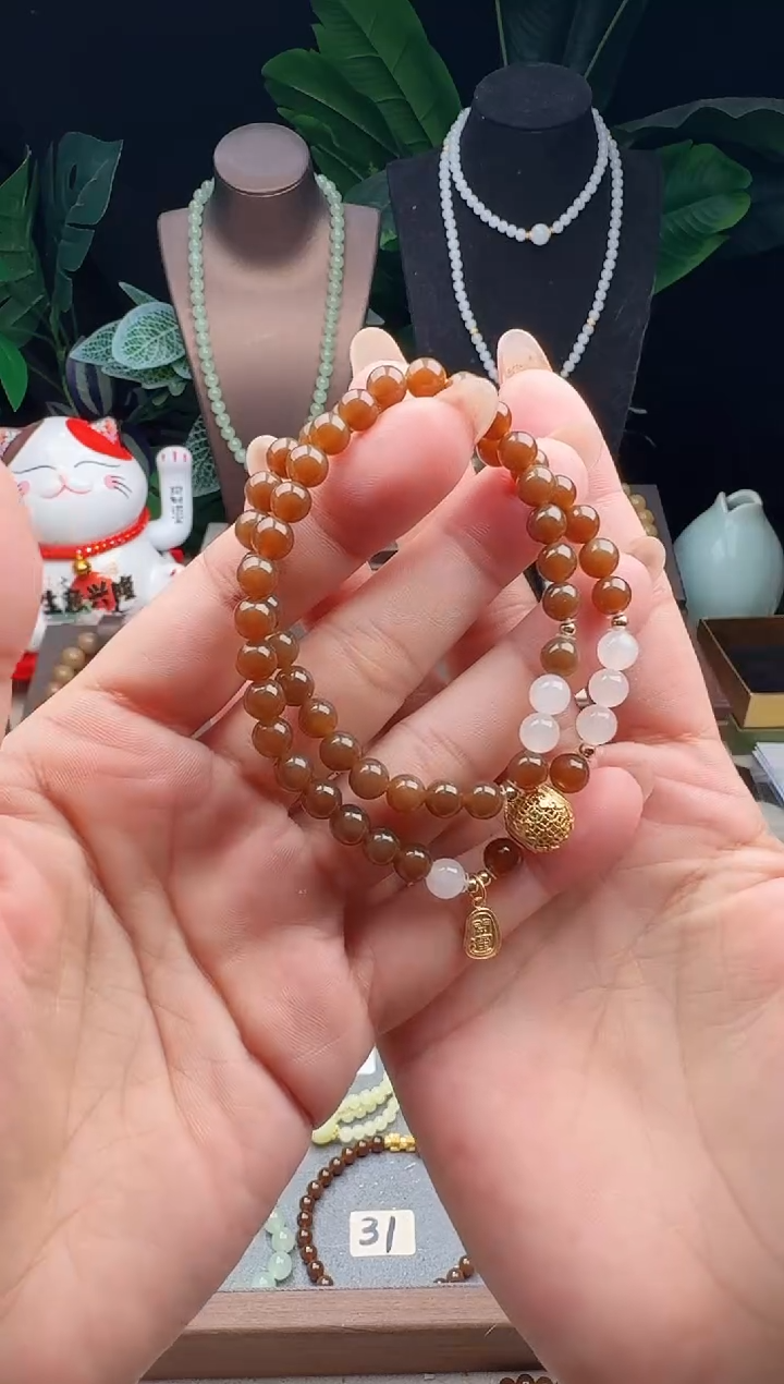 未镶嵌手串和田玉6m新疆糖玉双圈手串