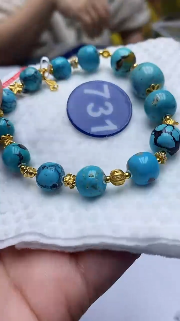绿松石银S925镶嵌手链731