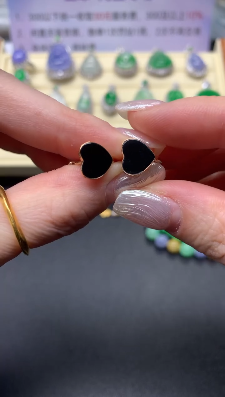 【闪购商品】翡翠耳饰18K金镶嵌墨翠耳饰|1200+120