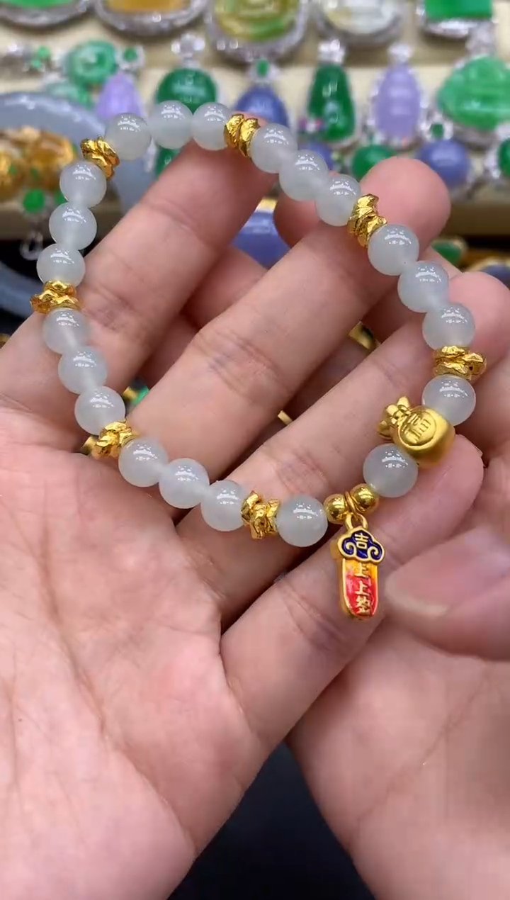 足金镶嵌手链翡翠318-中国好珍宝