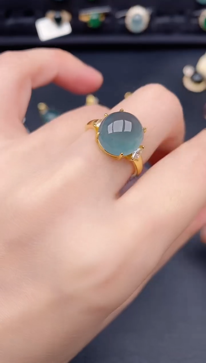 银S925镶嵌戒指翡翠天然a货翡翠553