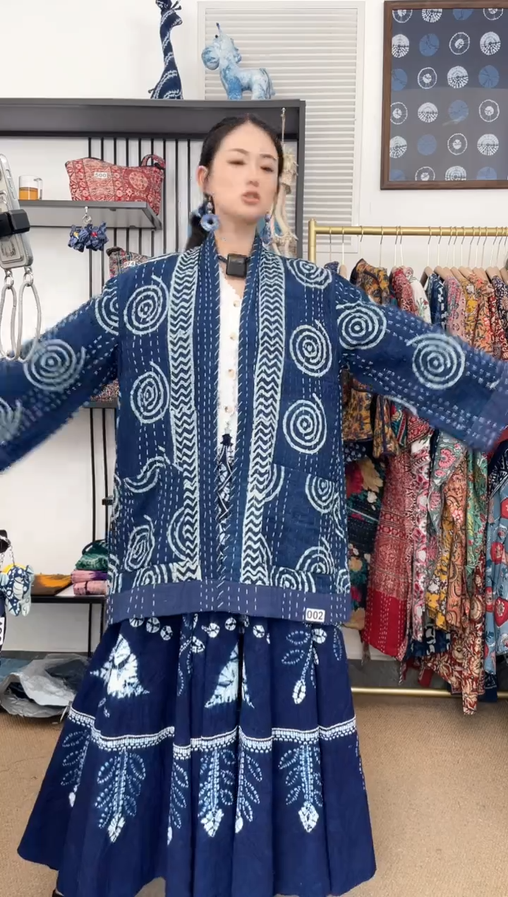 【闪购商品】002印度长绒棉蓝染刺子绣外套85cm