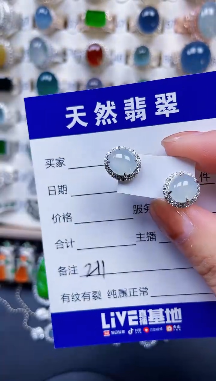 银S925镶嵌翡翠耳饰211