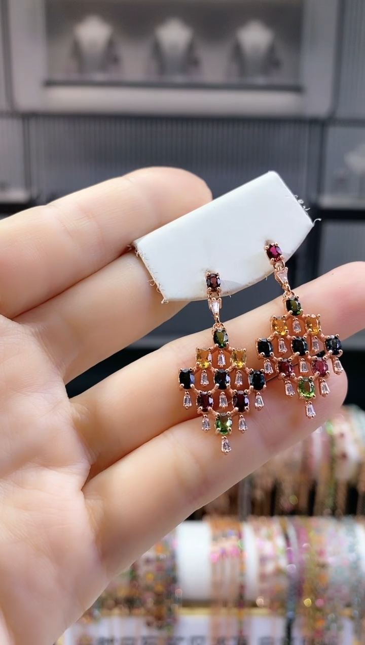 银S925镶嵌耳钉碧玺666666666