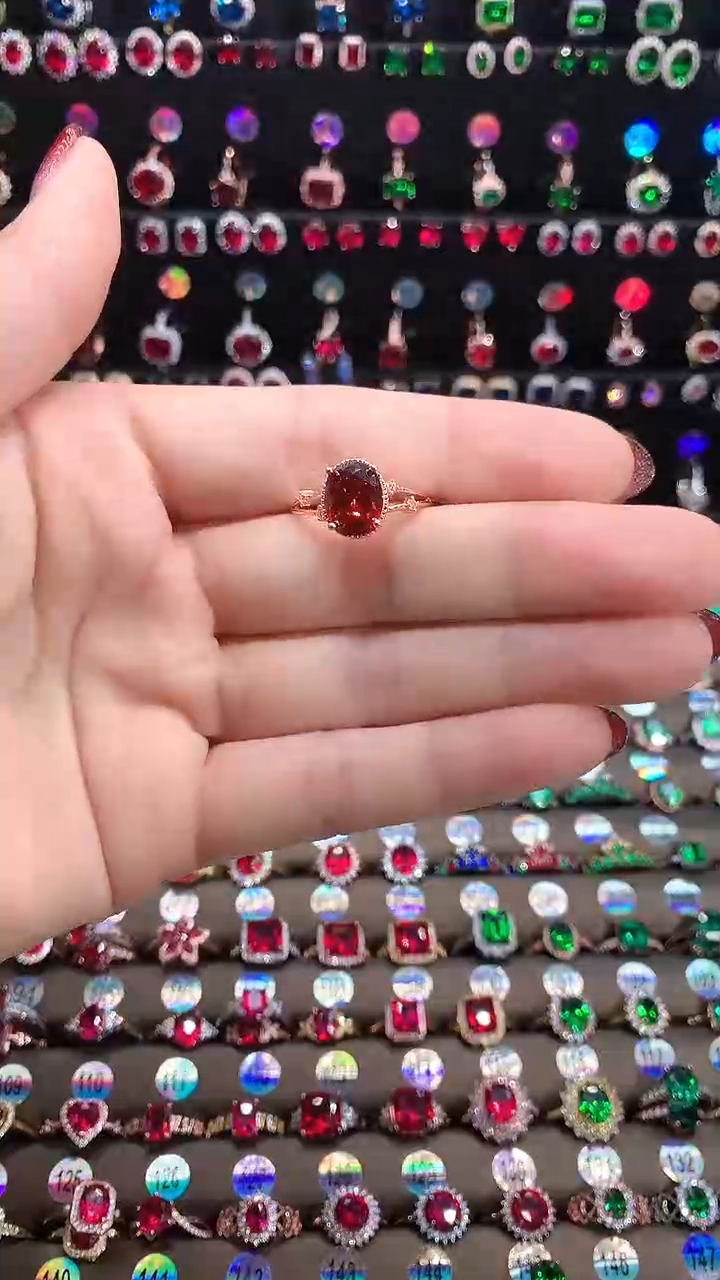 【闪购商品】石榴石戒指银S925镶嵌810玫瑰金