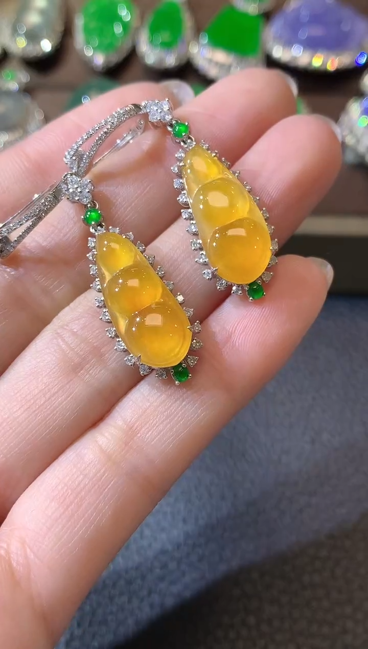 【闪购商品】翡翠耳饰18K金镶嵌D47翡翠