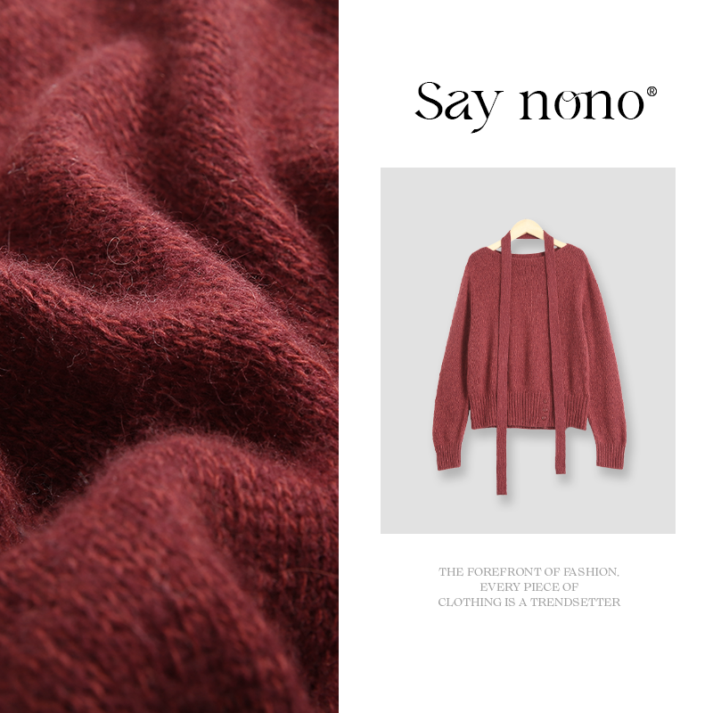 懒猫nono│Saynono 绵羊毛显瘦脖绳气质针织衫/XXFH9517