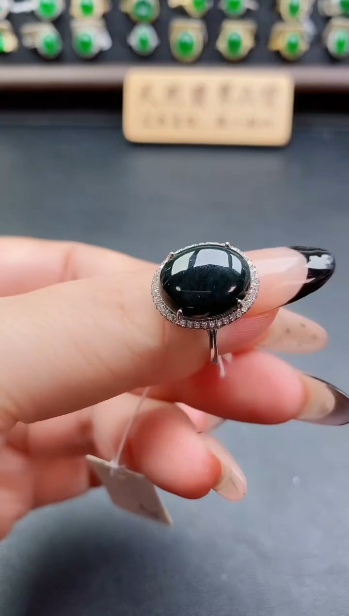银S925镶嵌戒指翡翠1