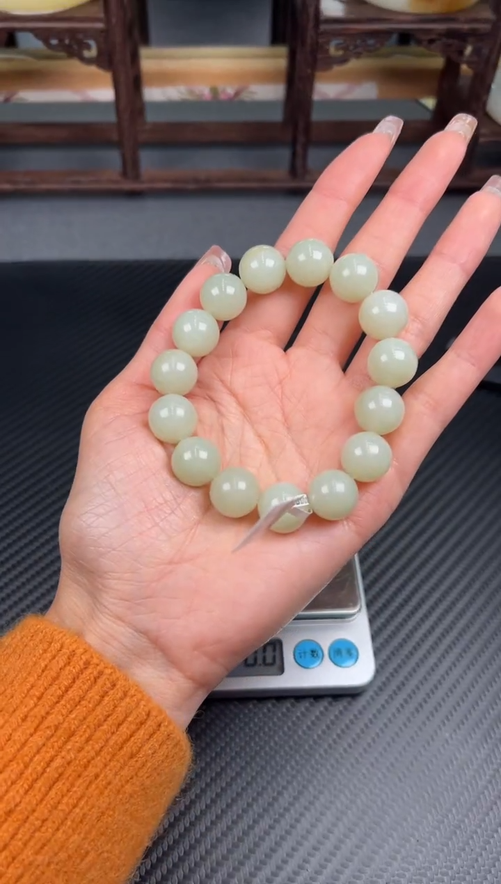 未镶嵌手串和田玉且末微色差近矿卡14MJ