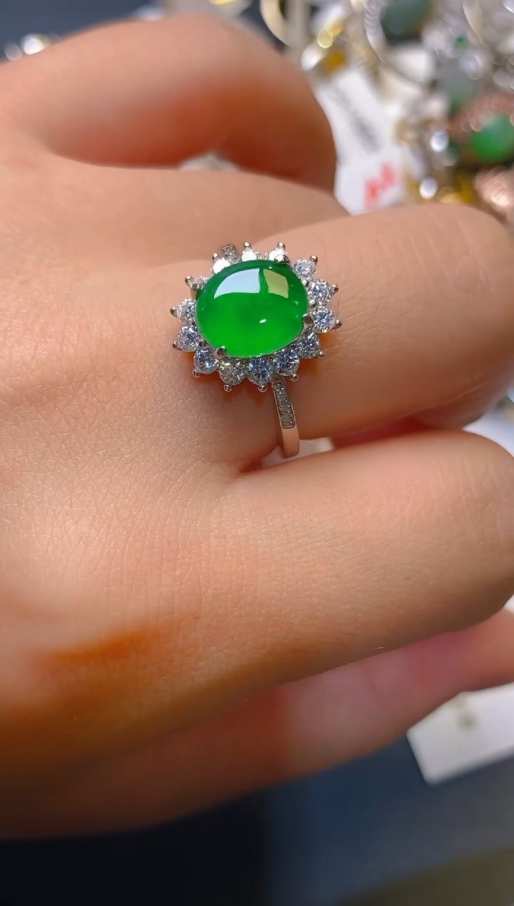 【闪购商品】翡翠耳饰银S925镶嵌天然A货翡翠1