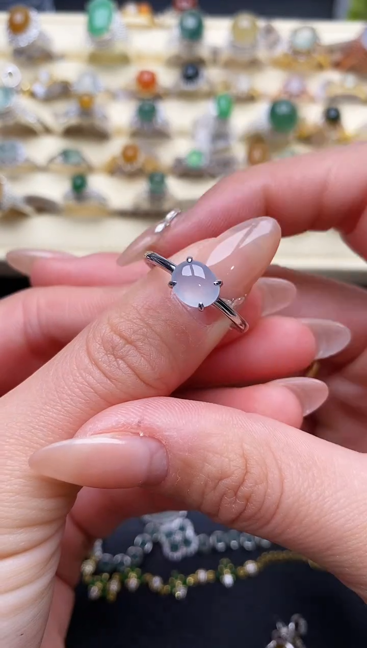 【闪购商品】翡翠戒指银S925镶嵌4444444+4