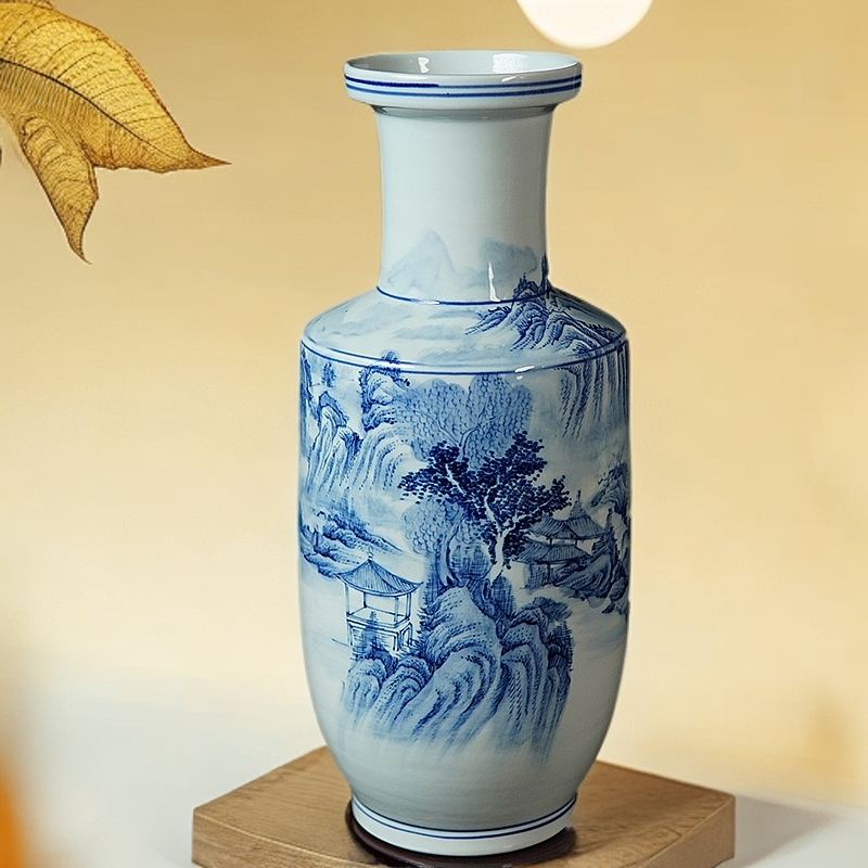 景德镇陶瓷复古棒槌花瓶青花瓷中式家居客厅电视柜瓷器摆件装饰品