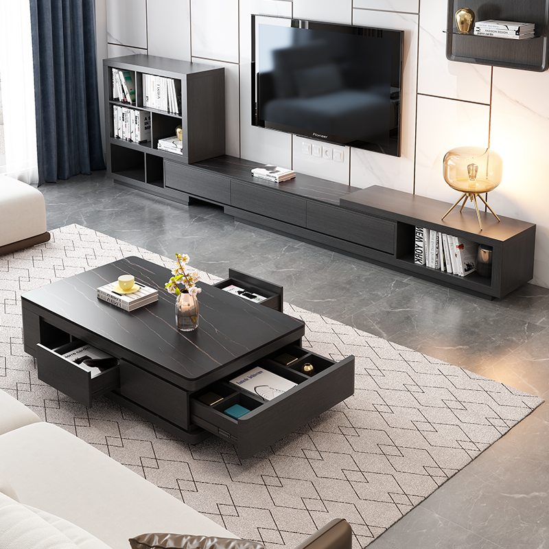 现代简约岩板茶几电视柜组合北欧客厅小户型家用大理石茶桌