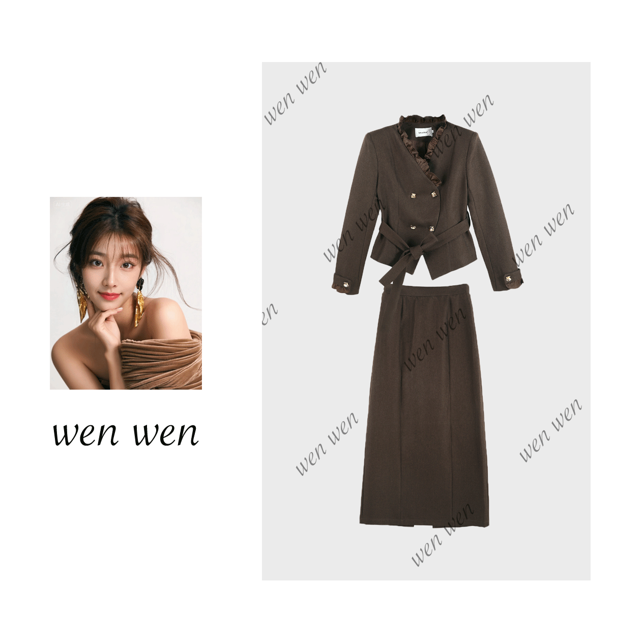【文WENWEN】秋季通勤风高智感显瘦套装两件套HBZW652112