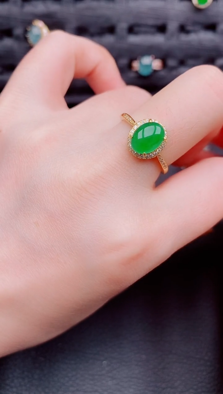 【闪购商品】翡翠戒指银S925镶嵌天然a货翡翠625