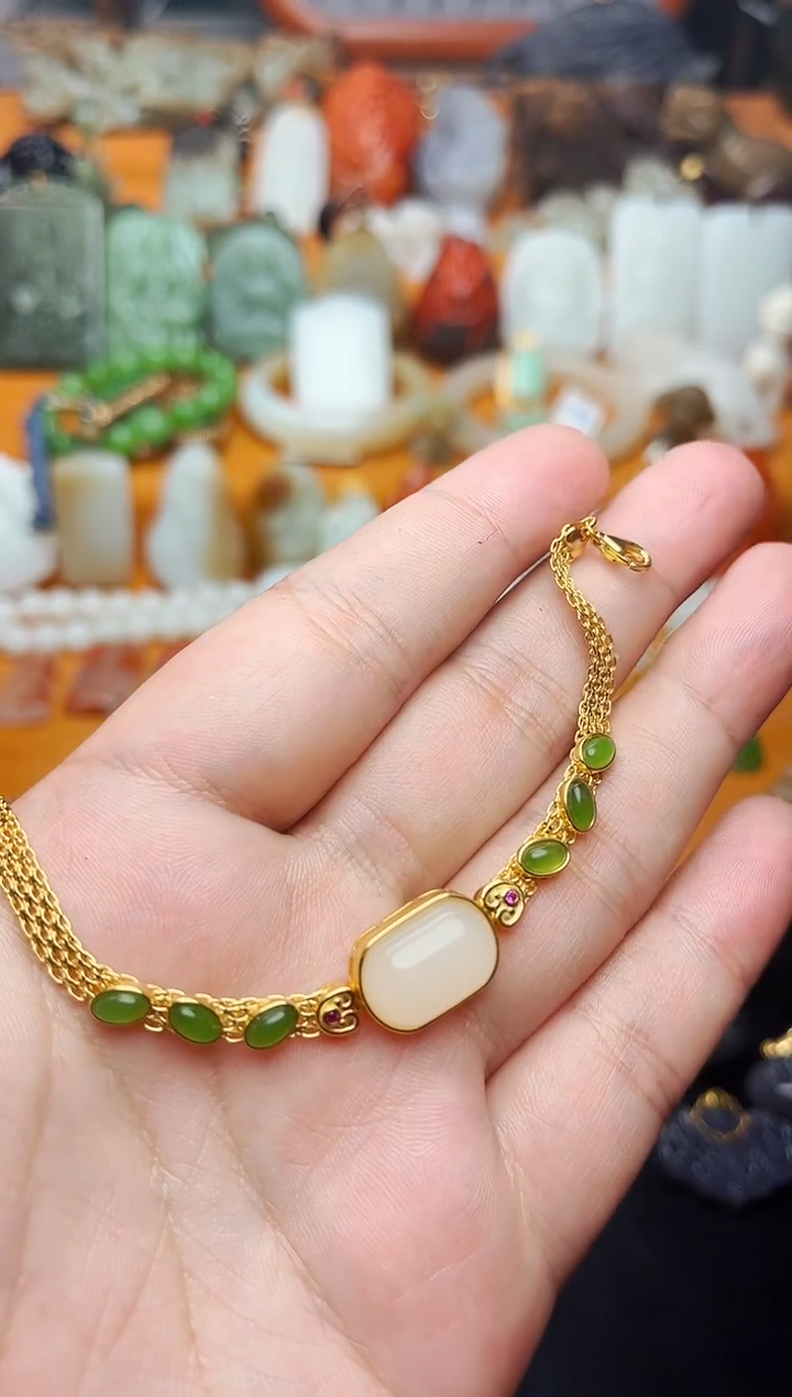 【闪购商品】和田玉手串银S925镶嵌手链01