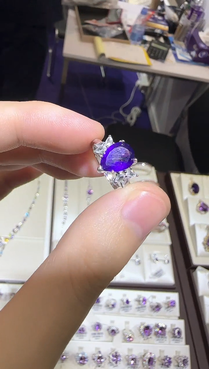 【闪购商品】紫晶戒指银S925镶嵌9*7mm水滴