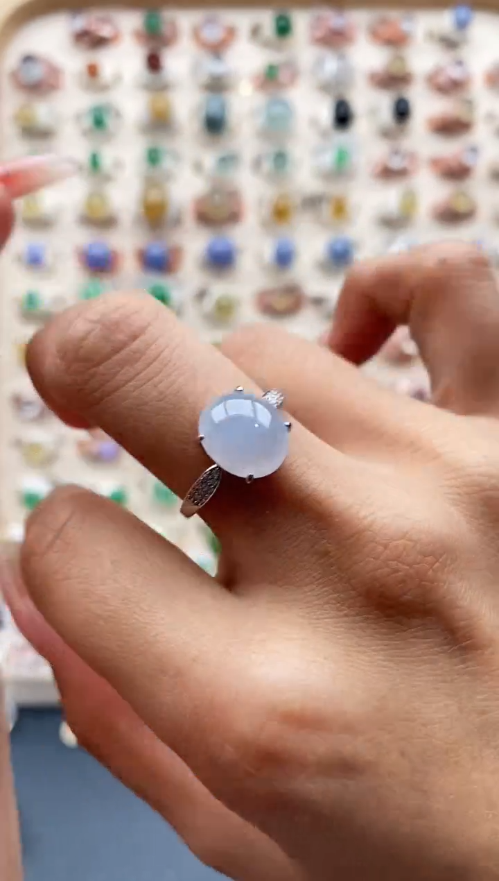 【闪购商品】翡翠戒指银S925镶嵌缅甸天然A货翡翠333  7+2