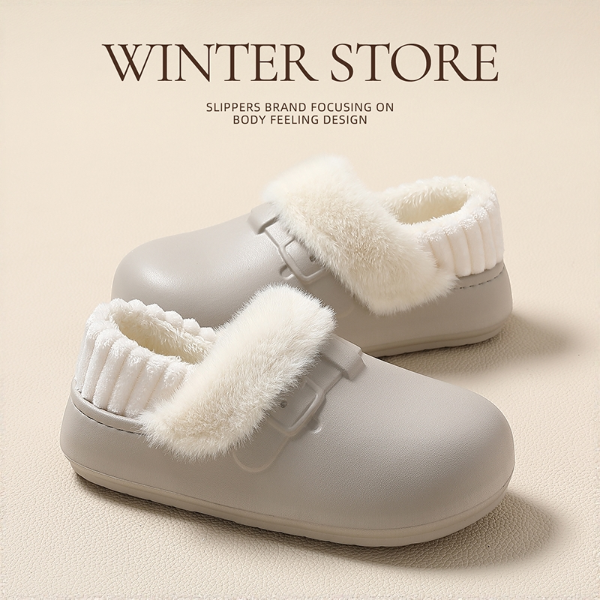 3CM勃肯棉拖鞋女冬季新款加绒保暖防滑防水包跟居家外穿棉鞋