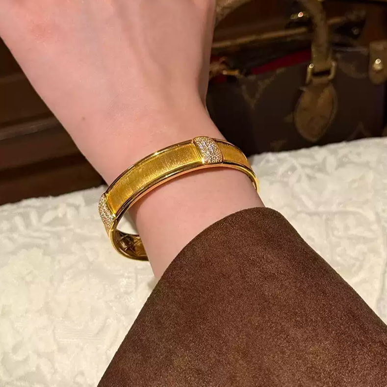 瑞诺黄金四方来财手镯女新款足金999小众设计镯子生日礼物送女友