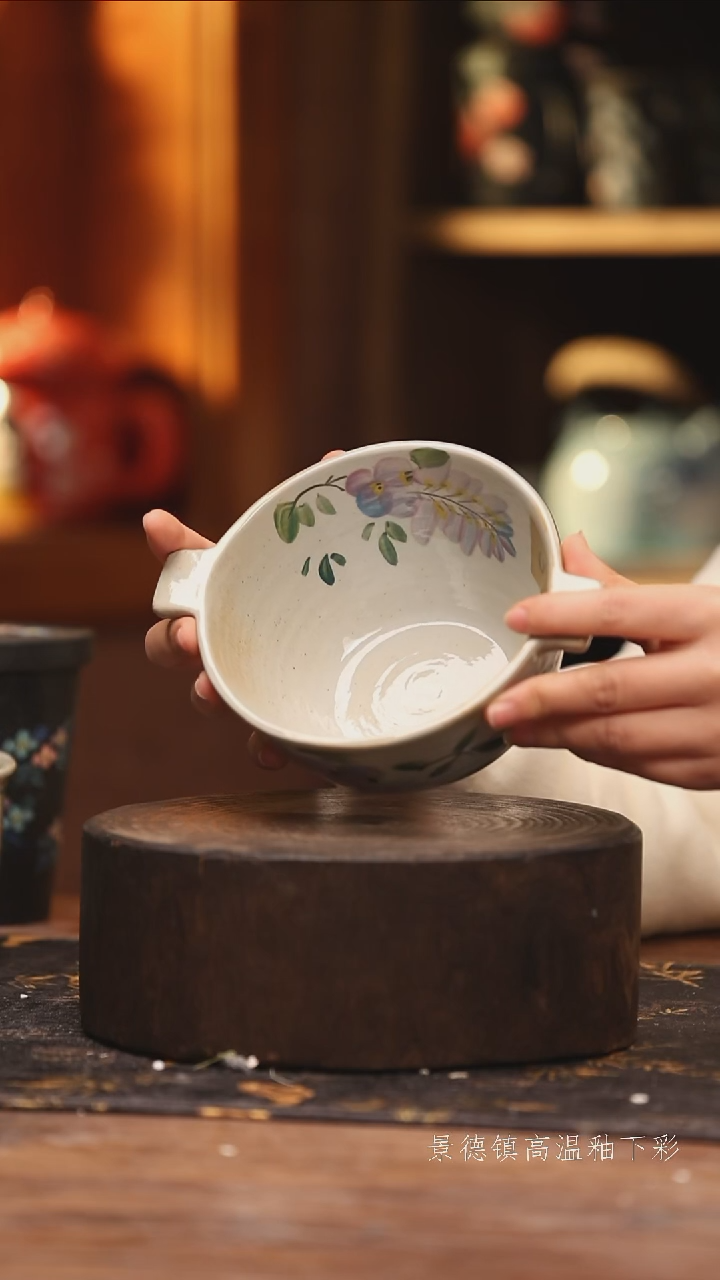 陶瓷景德镇高温釉下手绘陶瓷@L093@