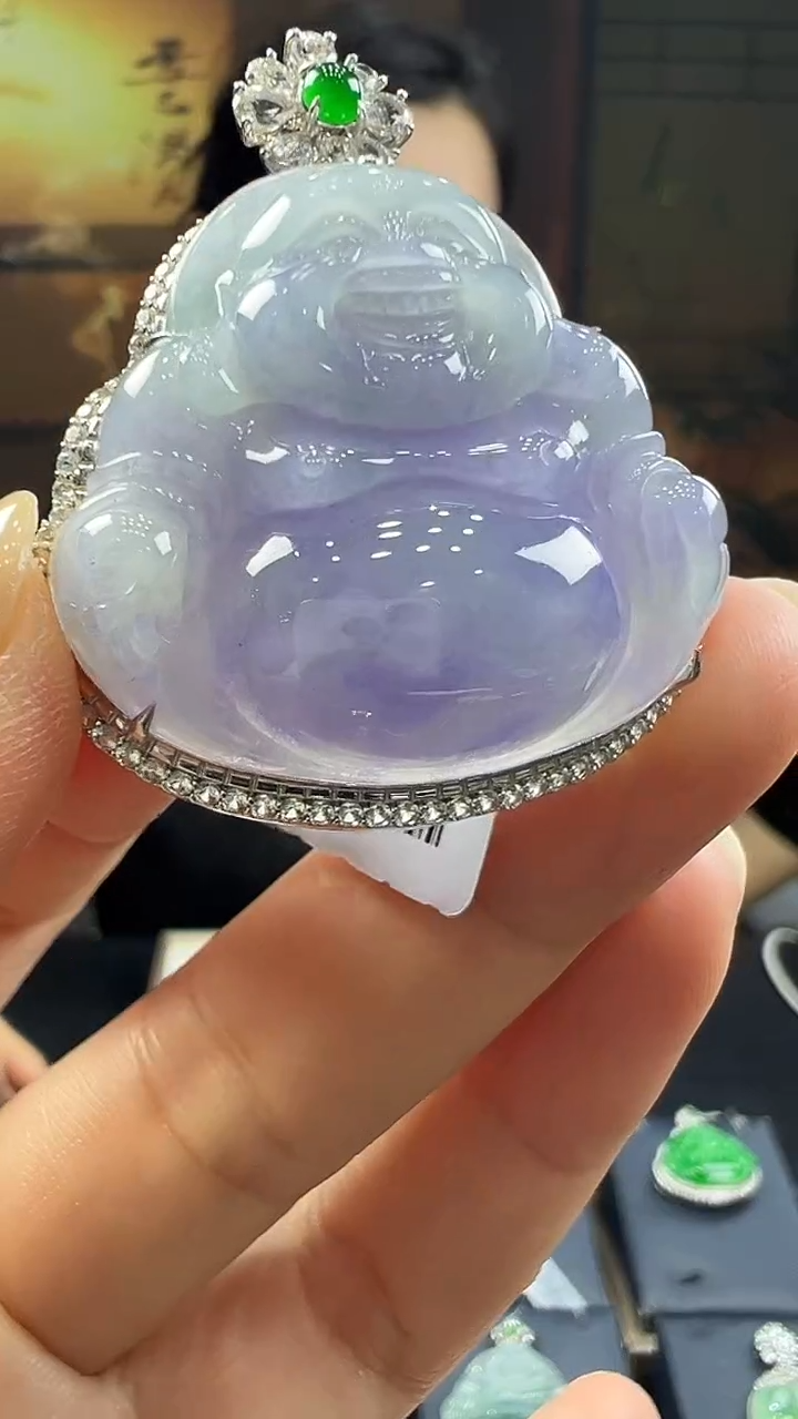 18K金镶嵌挂件翡翠佛公 不含链