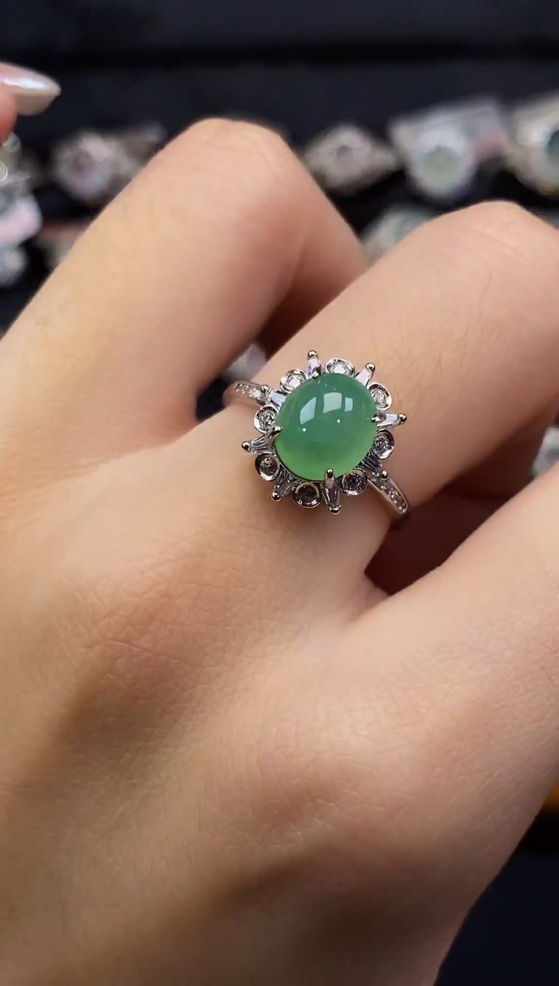 银S925镶嵌戒指翡翠天然A货翡翠29