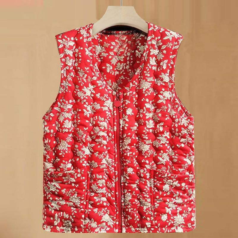 067新款加厚拉链马甲中老年妈妈碎花奶奶保暖坎肩棉马夹