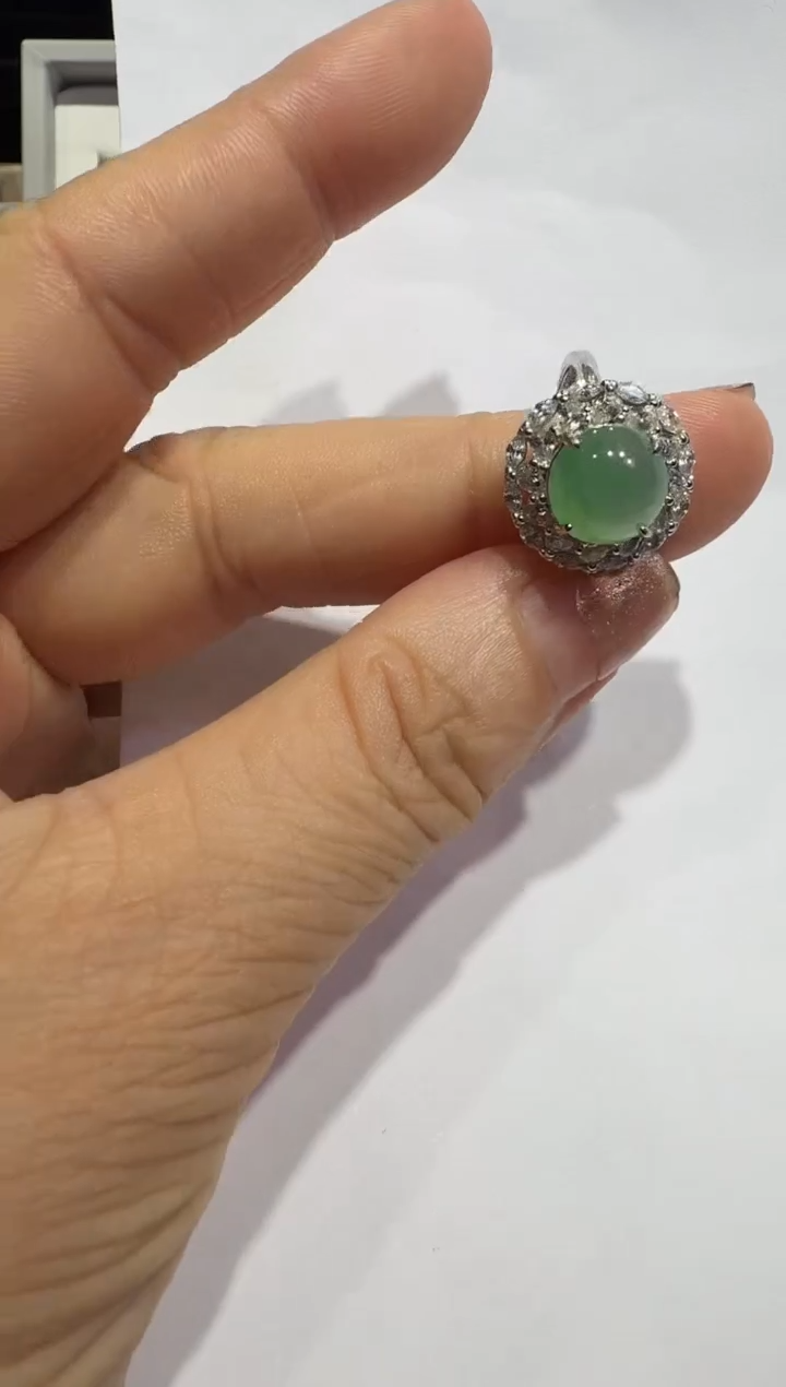 银S925镶嵌戒指翡翠925银镶翡翠戒指镶嵌42