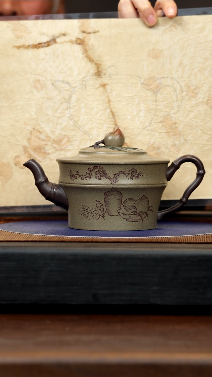 【闪购商品】紫砂茶壶SDH 青段 寿桃碗竹 460cc