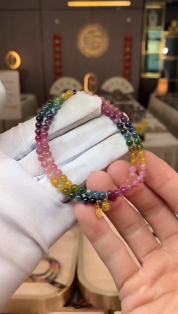 未镶嵌老矿碧玺彩虹单圈手串4mm+碧玺多样性发货一条xion