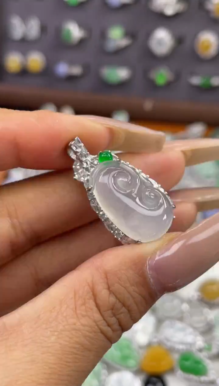 吊坠(不含链)银S925镶嵌翡翠吊坠