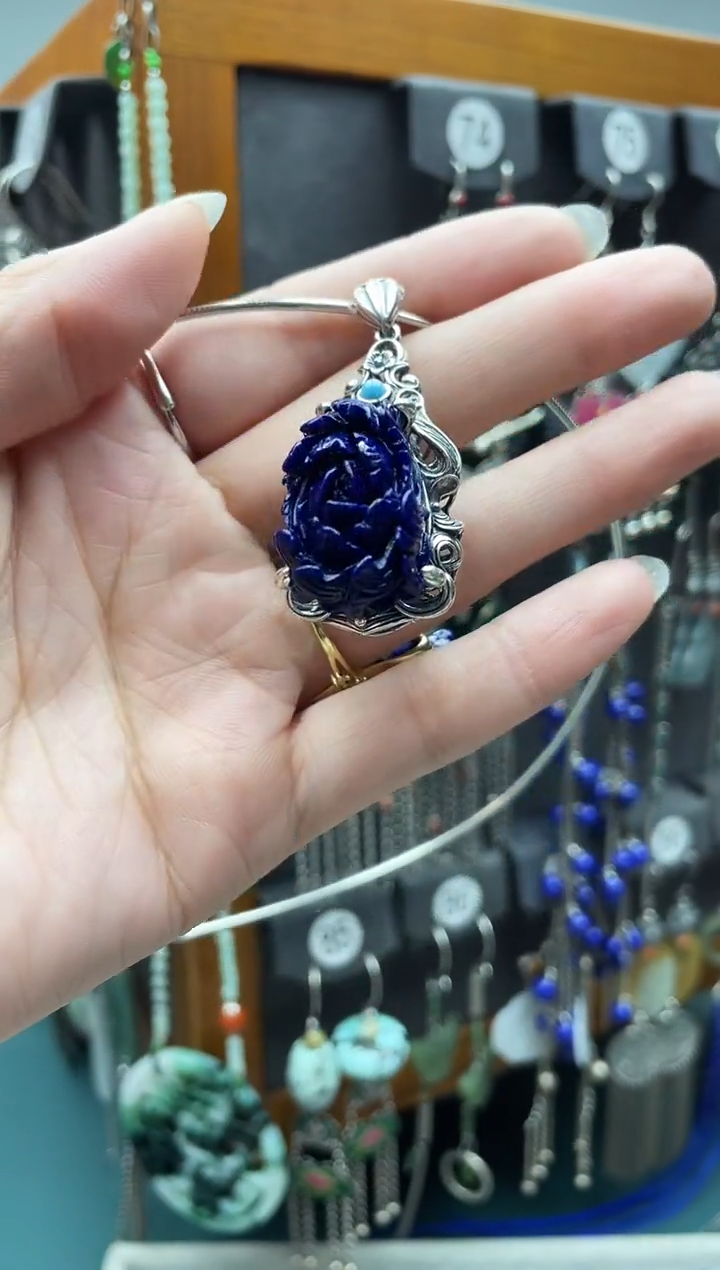 青金石银S925镶嵌吊坠(不含链)兜****糖饰品