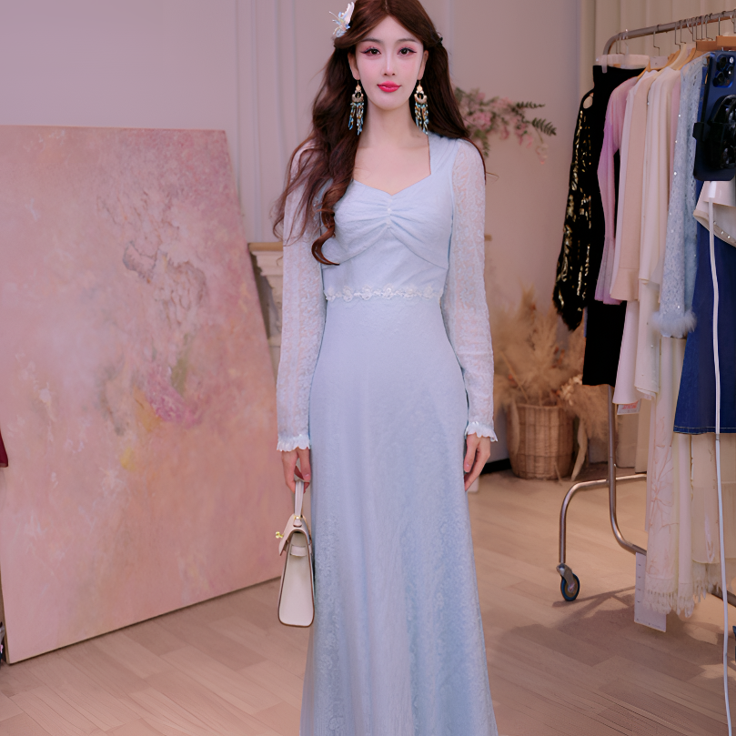 【设计师品牌】YINGCHOI 新款 秋季 羊毛蕾丝连衣裙 32433