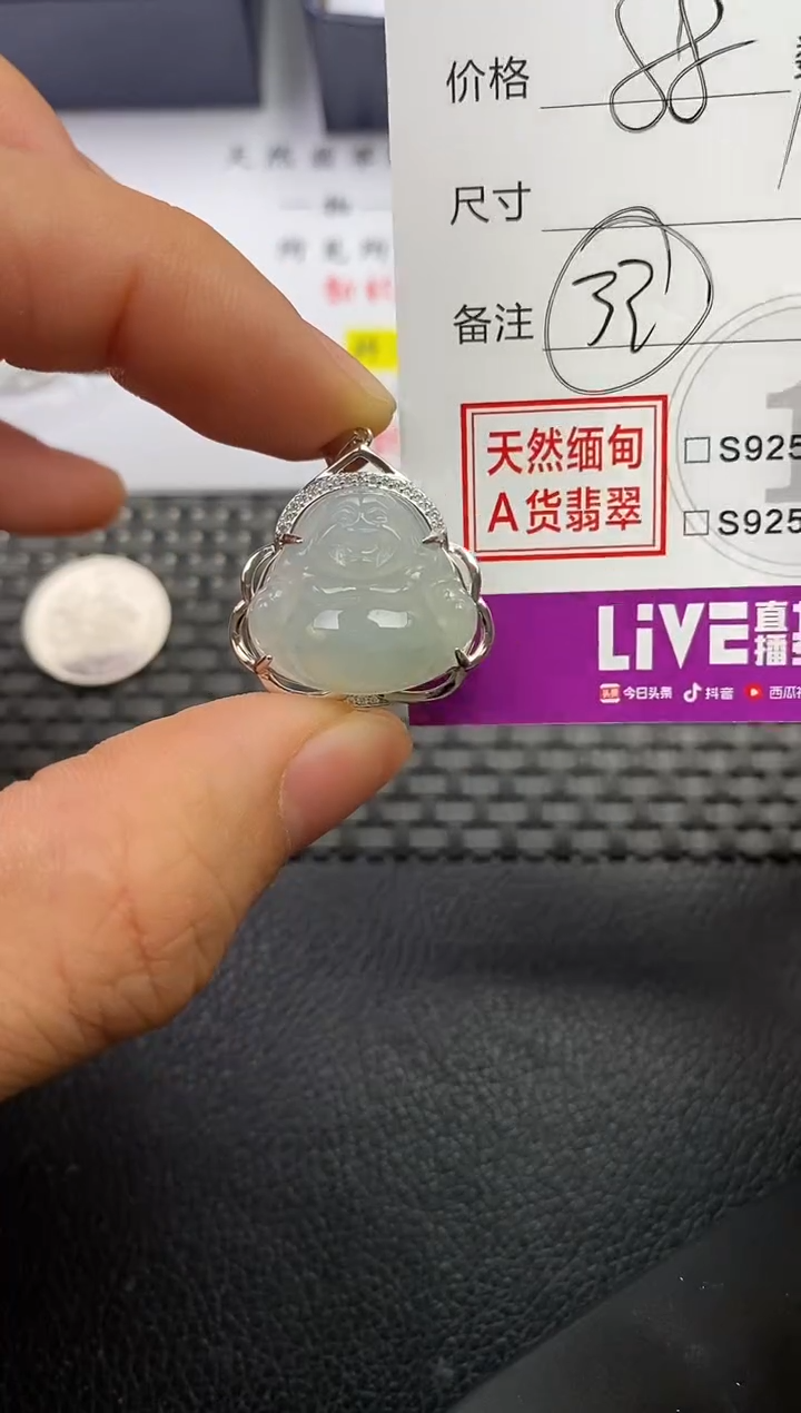 颈饰银S925镶嵌翡翠漁挂件