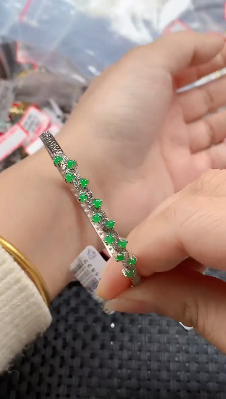 银S925镶嵌戒指翡翠天然A货缅甸翡翠