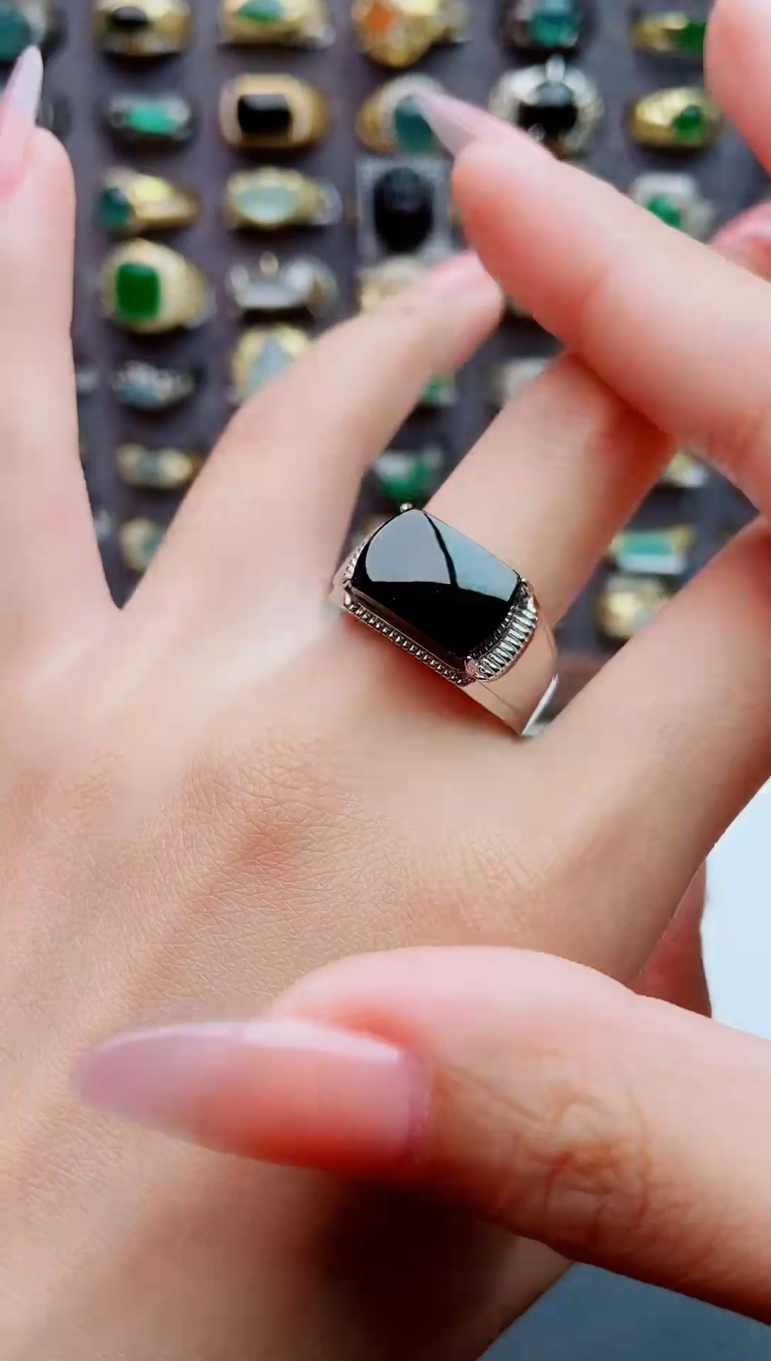 银S925镶嵌戒指翡翠天然翡翠男戒