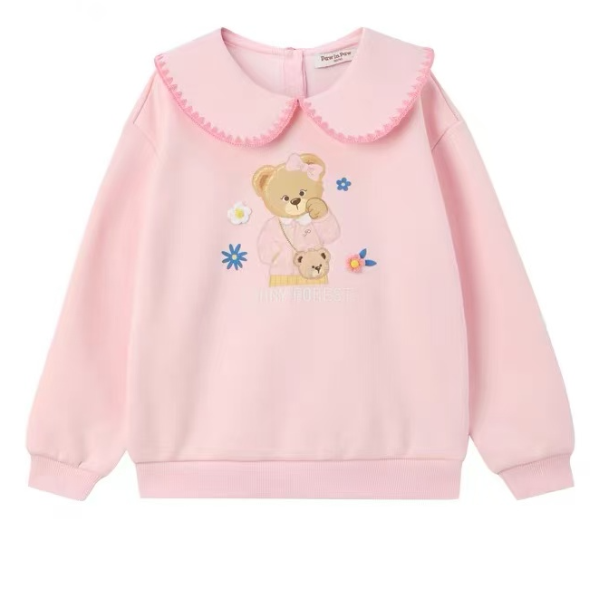 卡通小熊童装秋冬女童圆领加绒卫衣宽松百搭