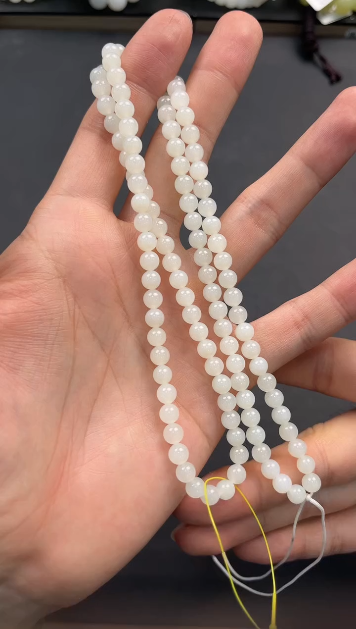 未镶嵌手串和田玉且末天泰白玉108项链卡6微色差