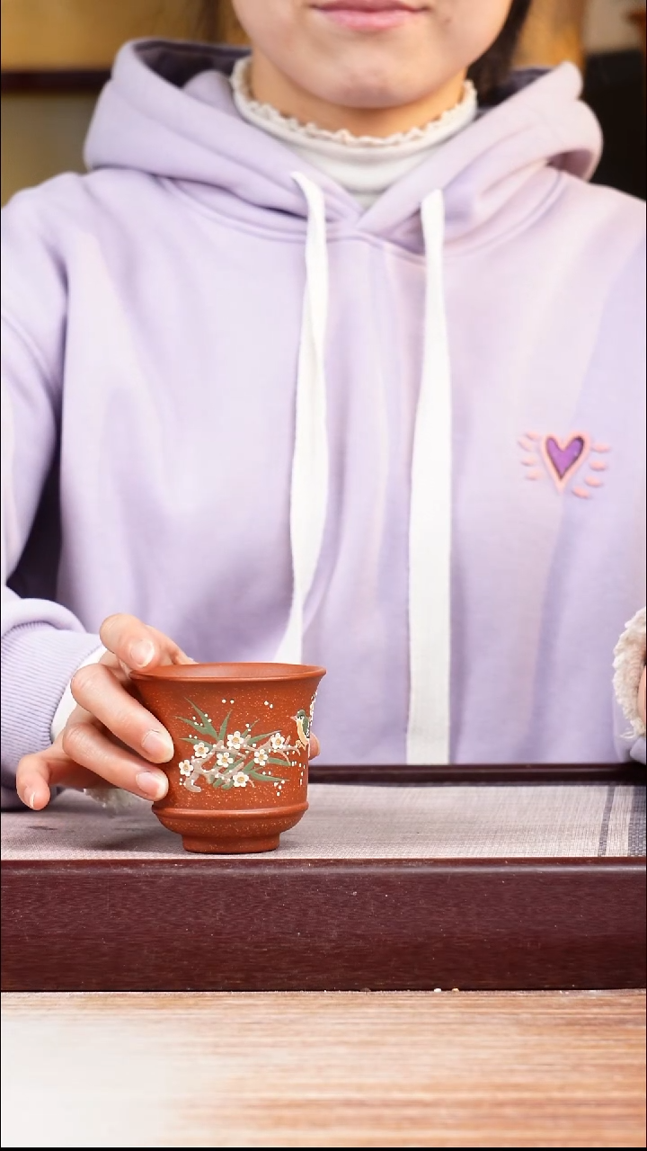 紫砂花盆青梅竹马主人杯一只