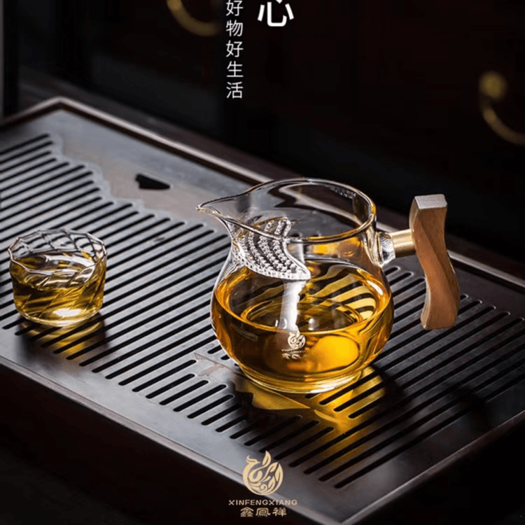 鑫凤祥木璃玉雅月牙过滤绿茶泡茶壶耐热月牙过滤茶漏一体分茶器