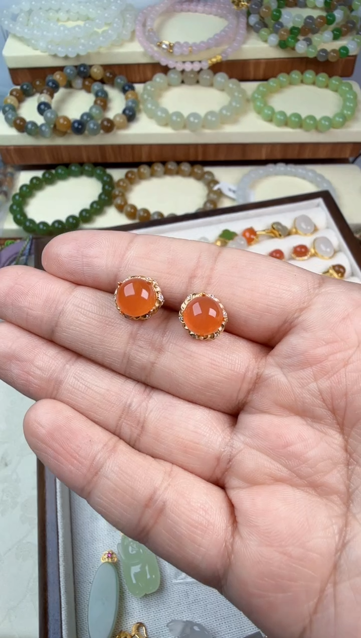 银S925镶嵌南红玛瑙耳饰曳****7耳钉