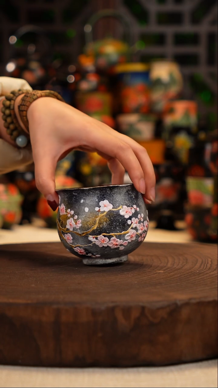 手绘  油画釉下彩 杯子