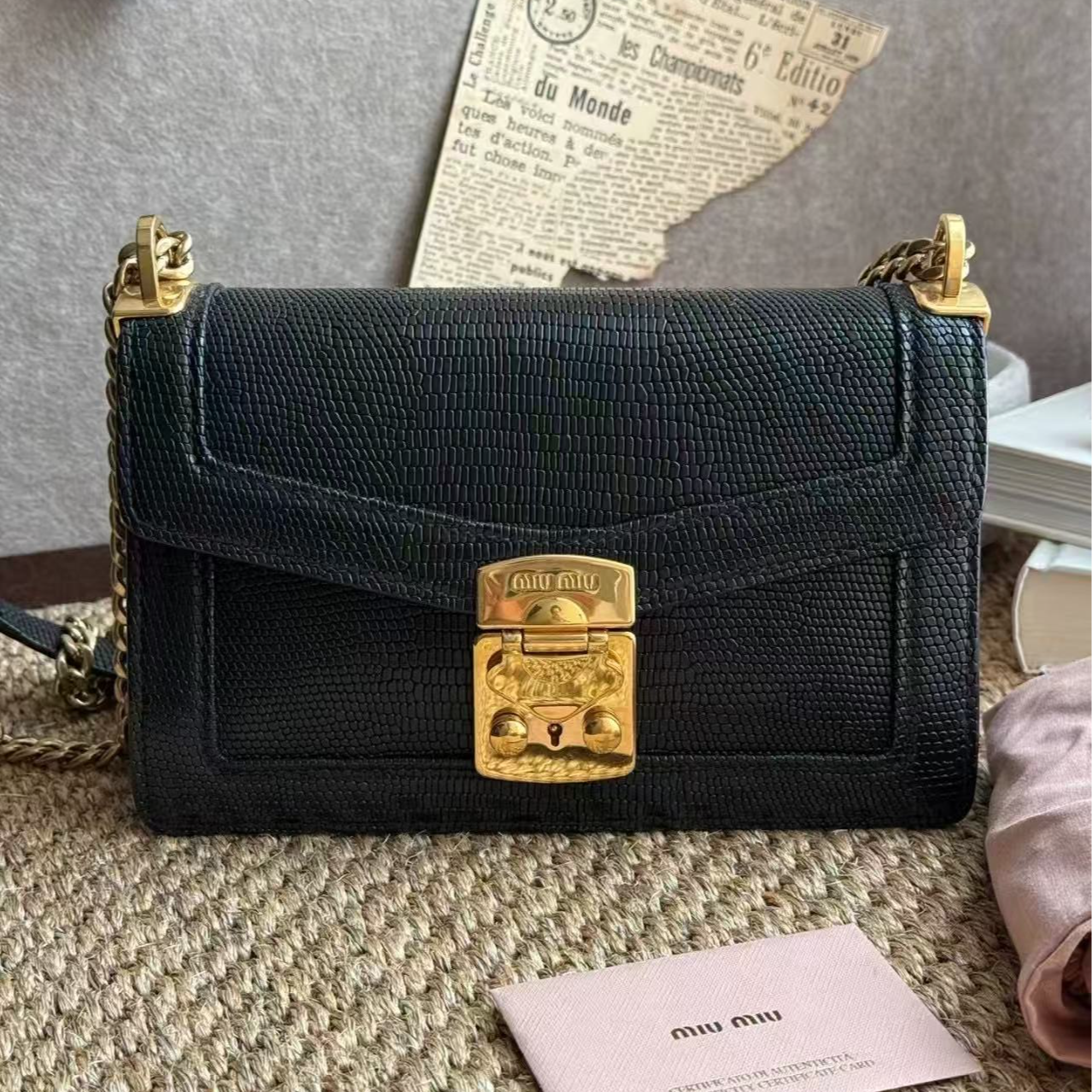 95新 MIU MIU/缪缪 缪缪黑色翻盖5245/二奢包包